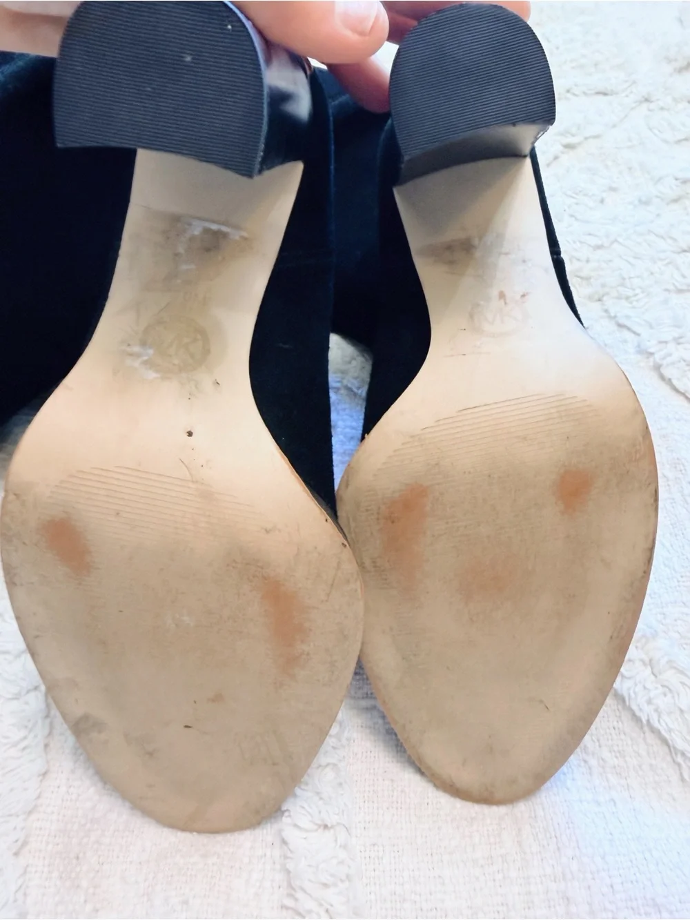 Michael Kors Black Suede Over-the-Knee Boots Size 10 Block Heel Gold Logo